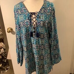 La Blanca ,mini boho chic beach coverup, size medium
